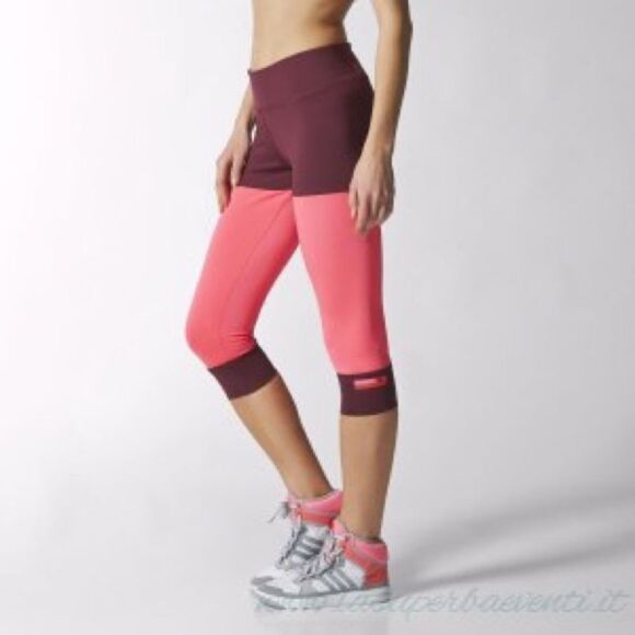 Adidas Stellasport maroon burgundy neon fluorescent pink stripe capri leggings M - Picture 17 of 17